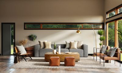 white and brown living room set